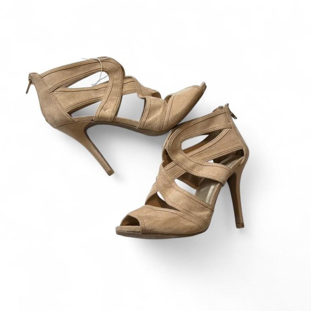 Christian Soriano Beige Strappy Peep Toe Stillettos, Women's Size‎ 8